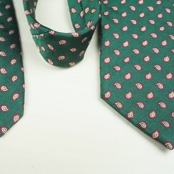 Polo by Ralph Lauren Made by Hand Emerald Green Garnet Red Lemon Yellow Silk Tie - Picture 3 of 7